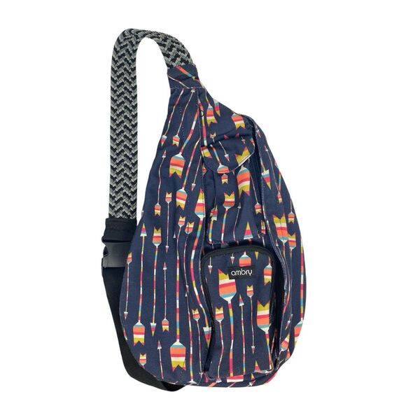 ⭐️ Ambry Rope Sling Bag Crossbody Shoulder Blue Travel Hiking Outdoor Print - Picture 1 of 8